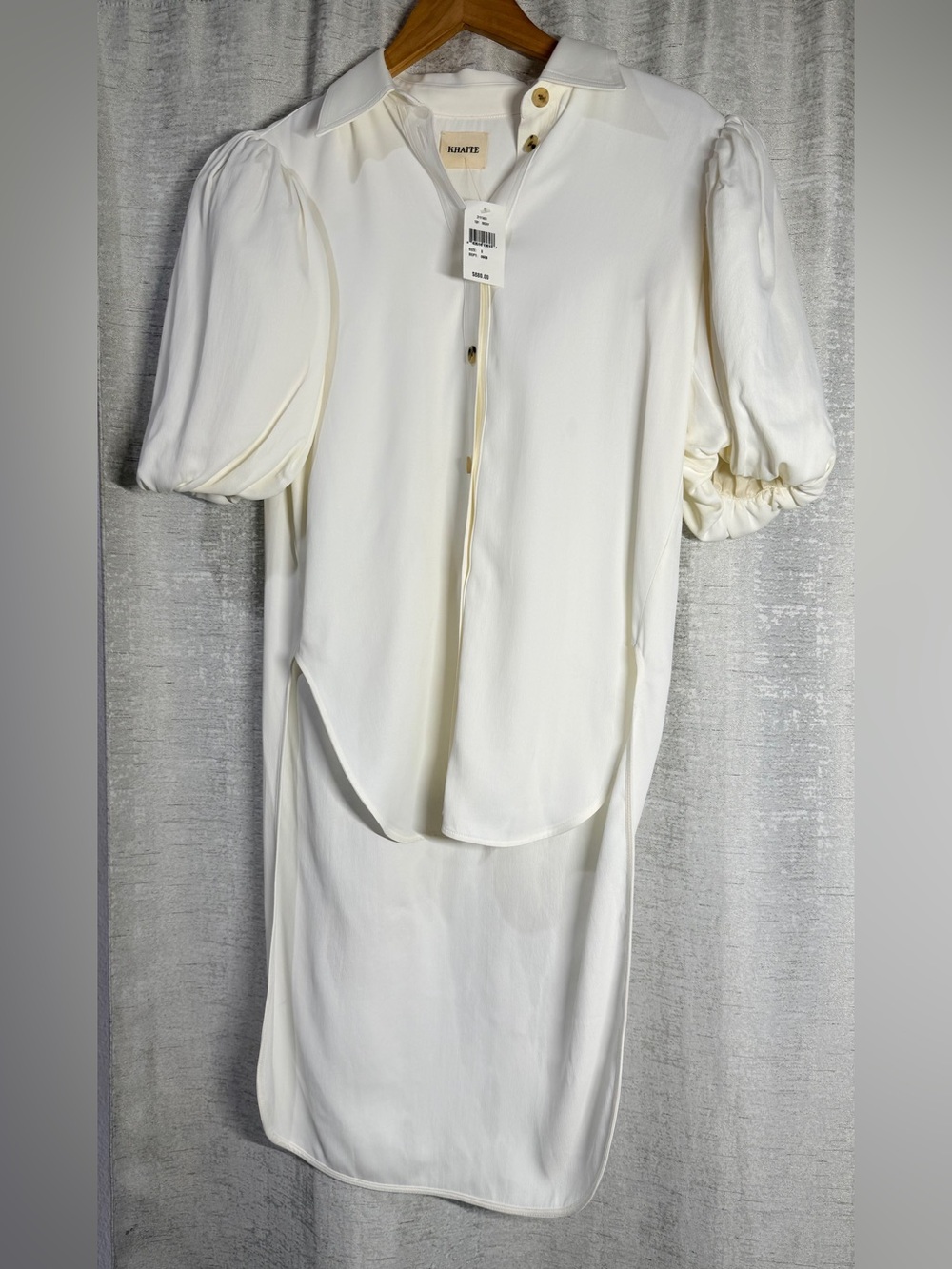 KHAITE Ivory Puff-Sleeve Button Blouse